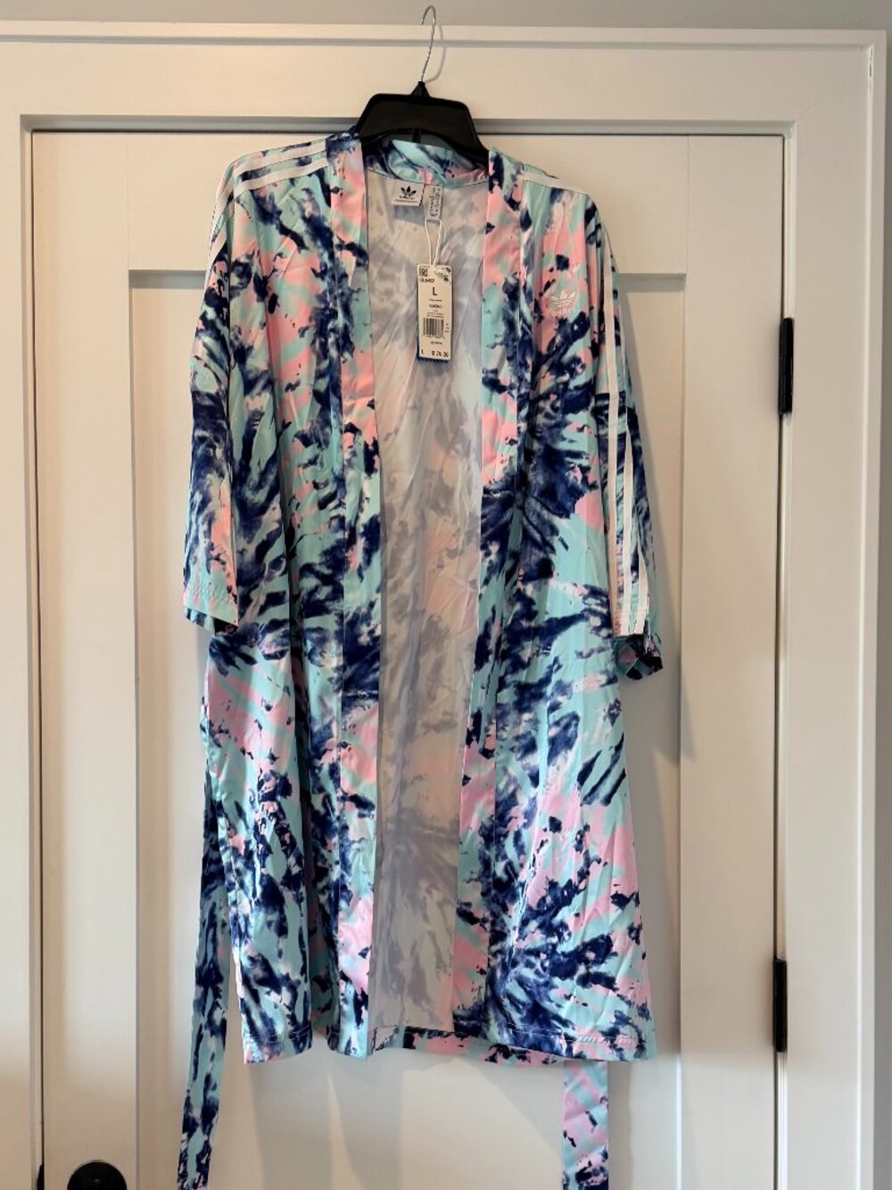 Adidas Originals Tie Dye Kimono Robe Multicolor Pastel Size L NWT GL6422 Satin